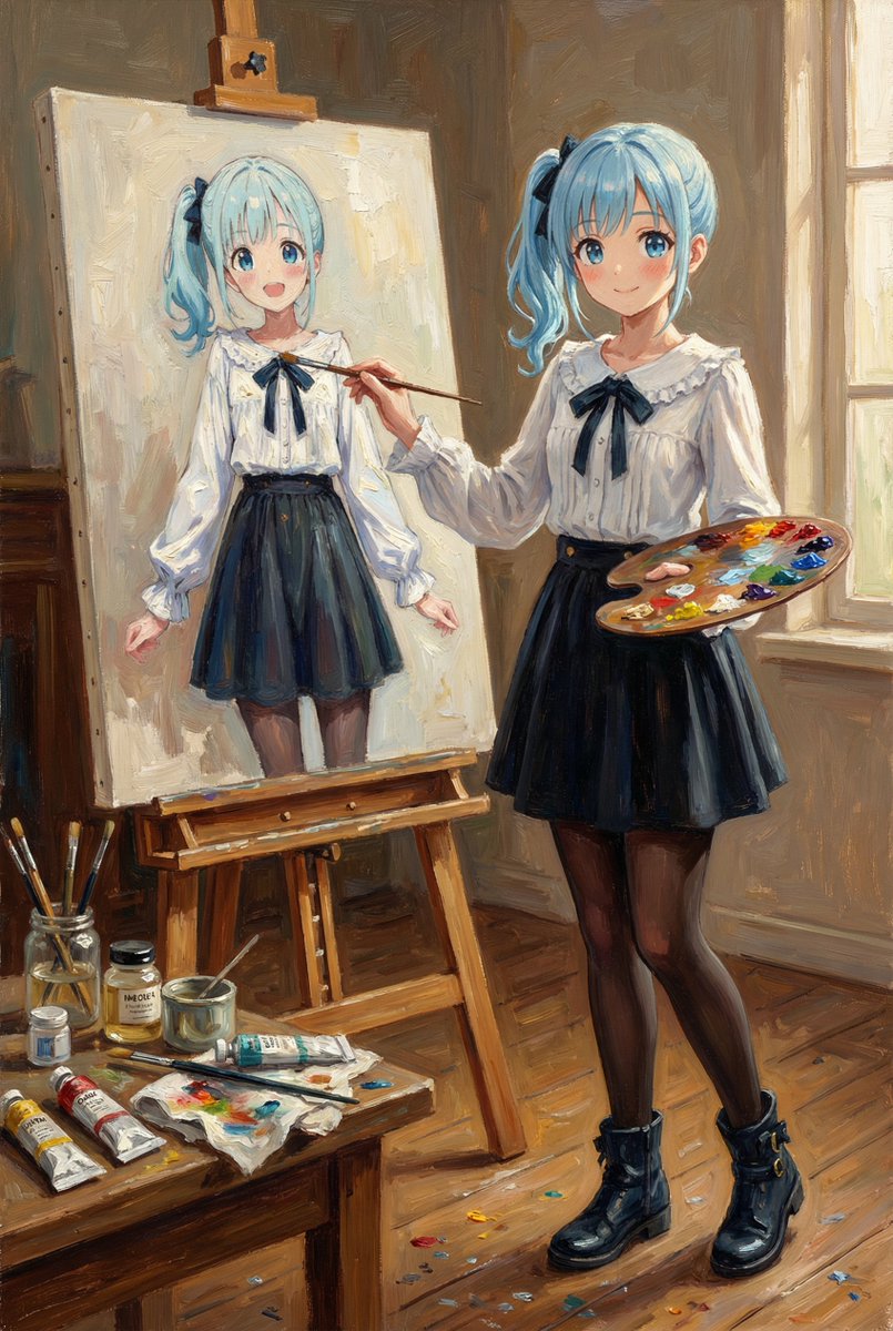 Reference Character Painting Self-Portrait in Oil Style — Nano Banana Pro AI Generated Image