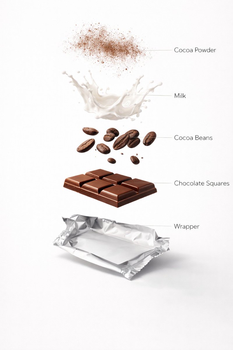 Ultra-Realistic Chocolate Bar Advertising Prompts (Motion and Exploded View) — Nano Banana Pro AI Generated Image