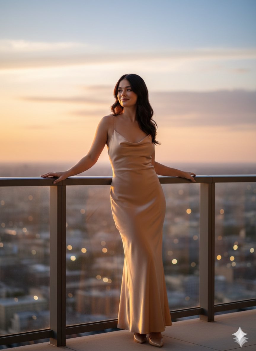 Luxury Cinematic Balcony Sunset Portrait — Nano Banana Pro AI Generated Image