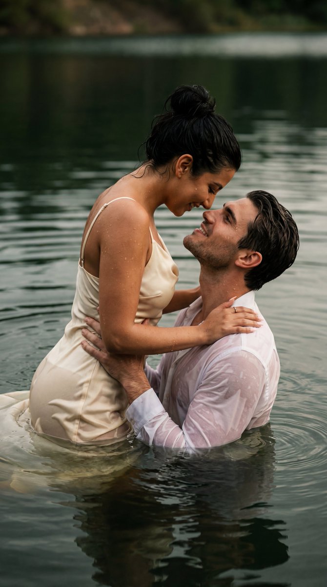 Cinematic Couple Embrace in Lake Water — Nano Banana Pro AI Generated Image