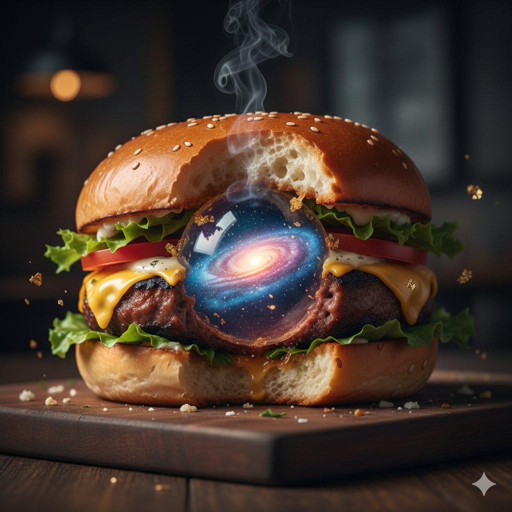 Hyper-Realistic Cinematic Food Action Shot of a Gourmet Burger Mid-Bite — Nano Banana Pro AI Generated Image