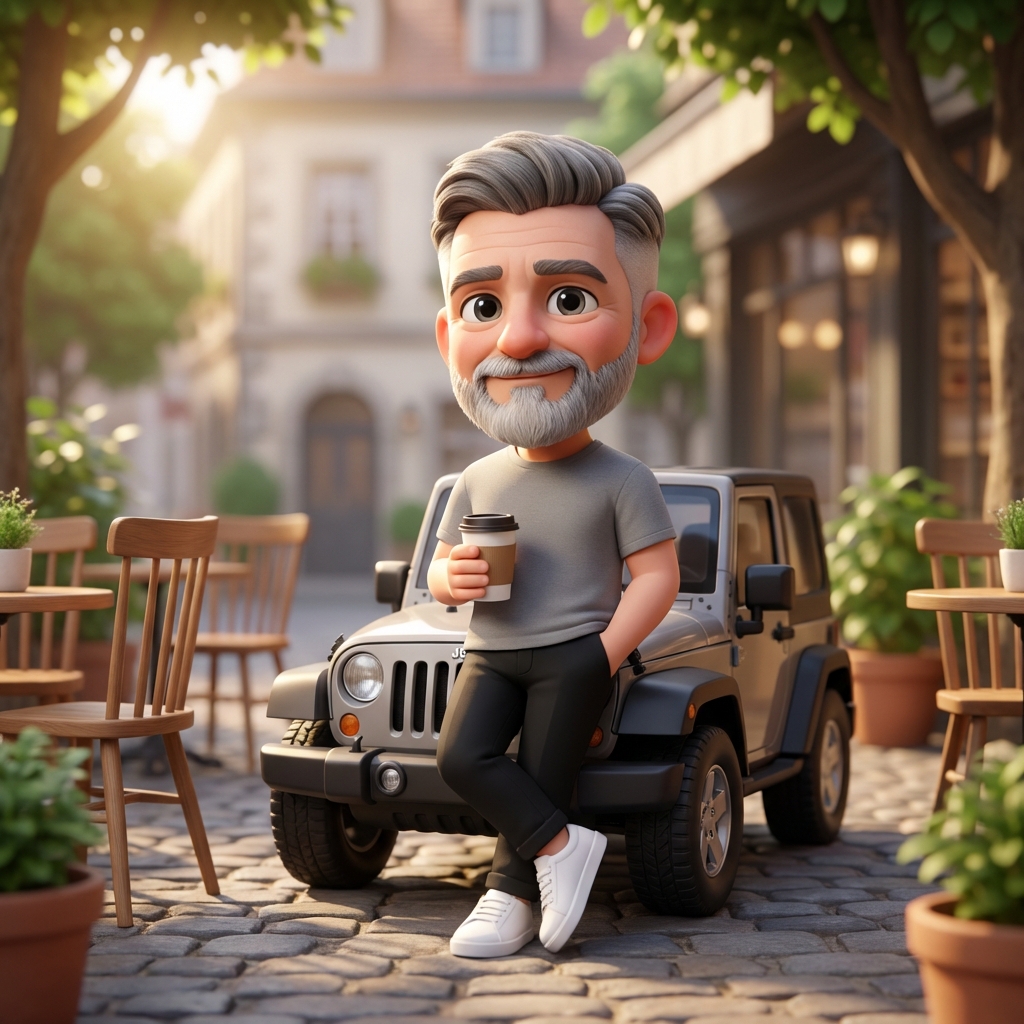 Pixar-Quality 3D Chibi Character with Mini Jeep — Nano Banana Pro AI Generated Image