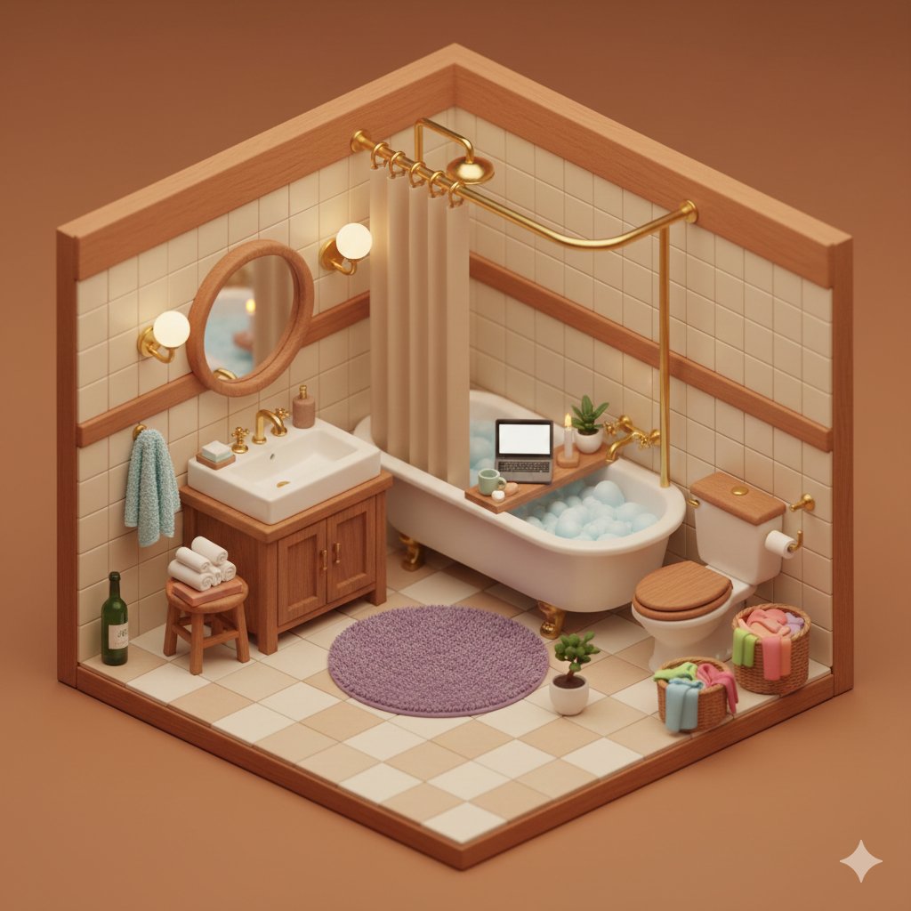 Isometric Cozy Bathroom Diorama Prompt — Nano Banana Pro AI Generated Image