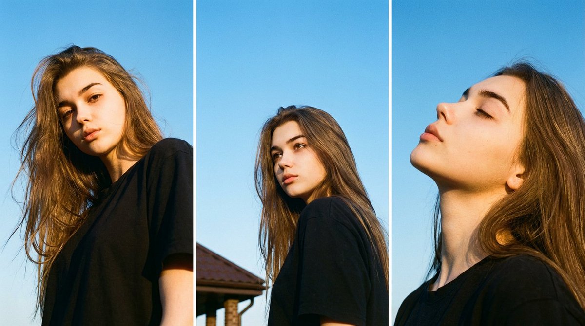 Film Aesthetic Triptych Portrait with Identity Lock — Nano Banana Pro AI Generated Image