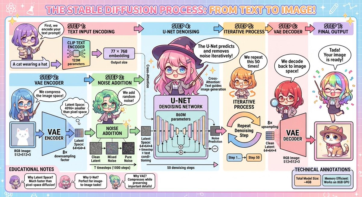 Stable Diffusion educational anime diagram — Nano Banana Pro AI Generated Image