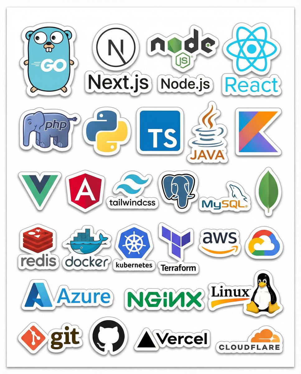 Print-Ready Tech Stack Sticker Sheet Prompt — Nano Banana Pro AI Generated Image