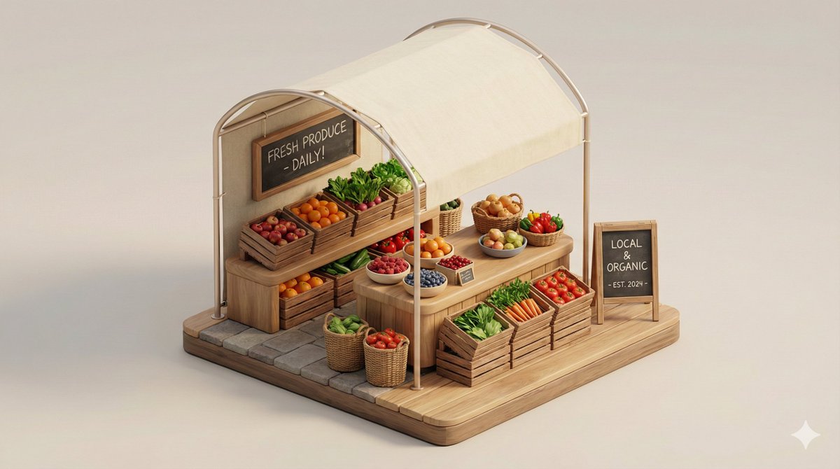 Minimal 3D Isometric Urban Retail Kiosk Diorama — Nano Banana Pro AI Generated Image
