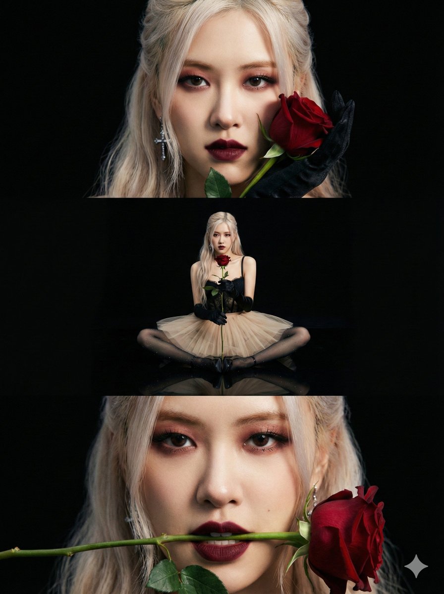 Vertical 3-Panel Collage: Dark Romantic Gothic Ballerina — Nano Banana Pro AI Generated Image