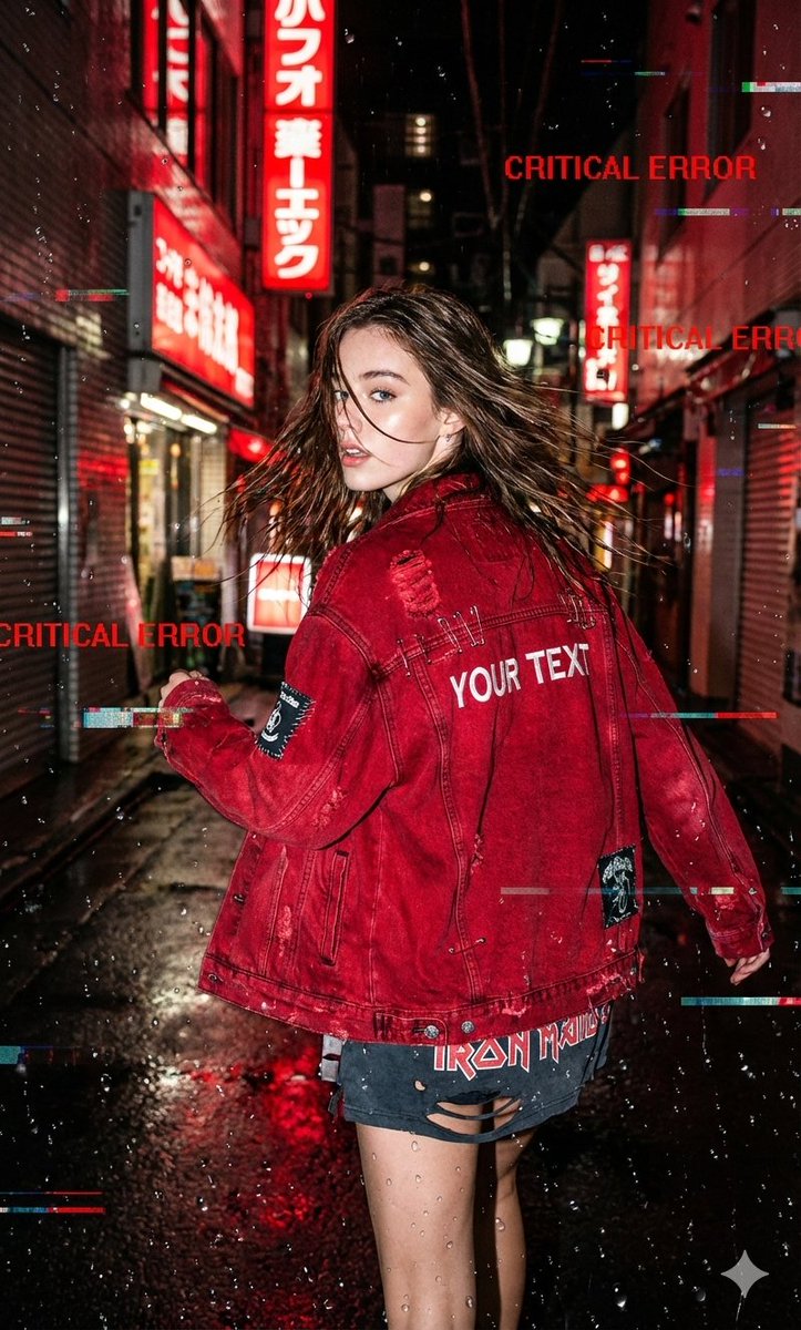 Glitchy Neo-Tokyo Street Style Photo with Red Neon — Nano Banana Pro AI Generated Image