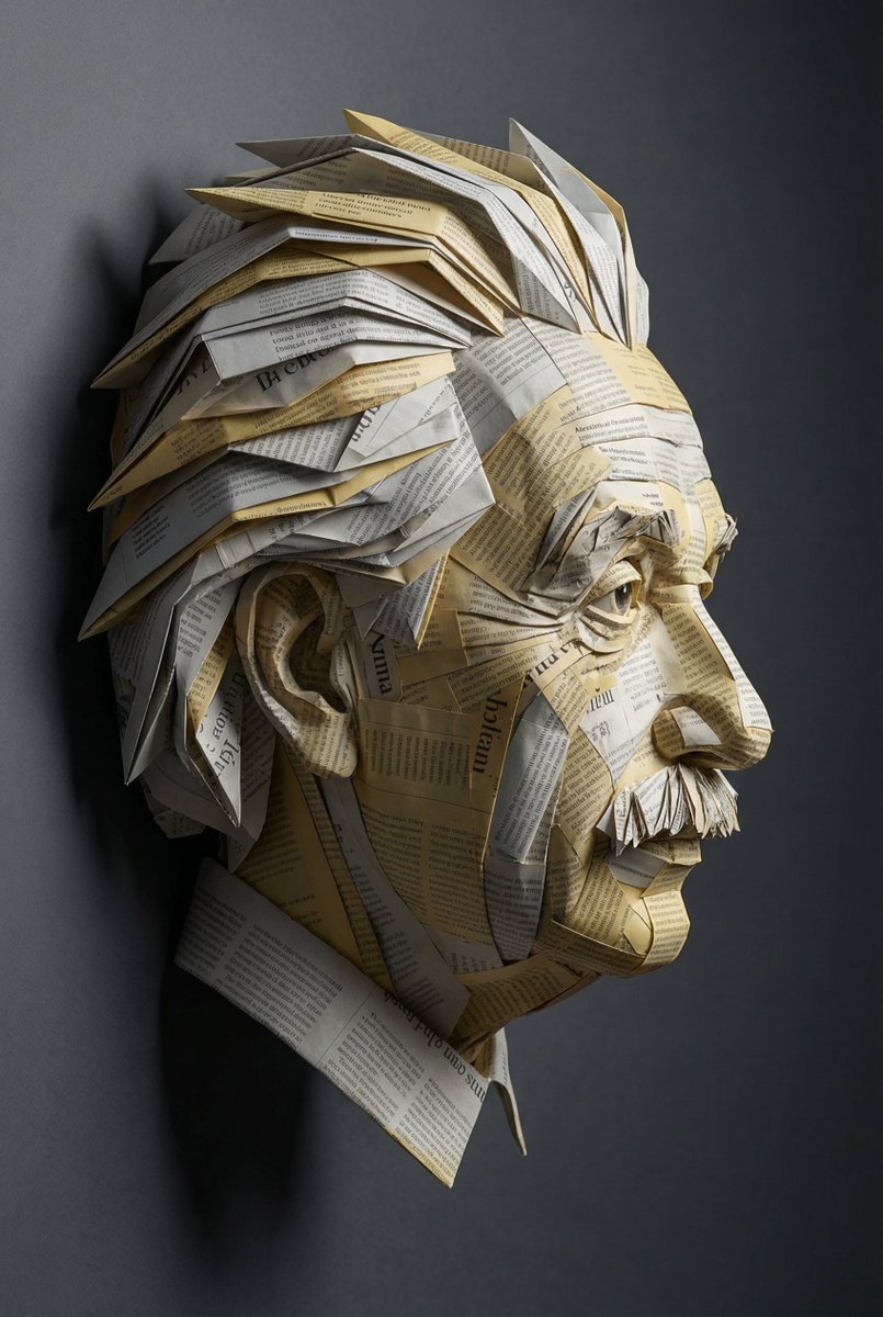 Surreal Einstein Paper Sculpture Photography Prompt — Nano Banana Pro AI Generated Image