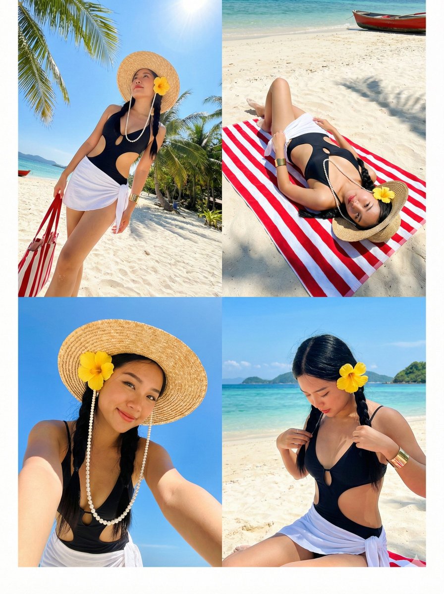 Tropical Beach Vacation Photo Collage — Nano Banana Pro AI Generated Image