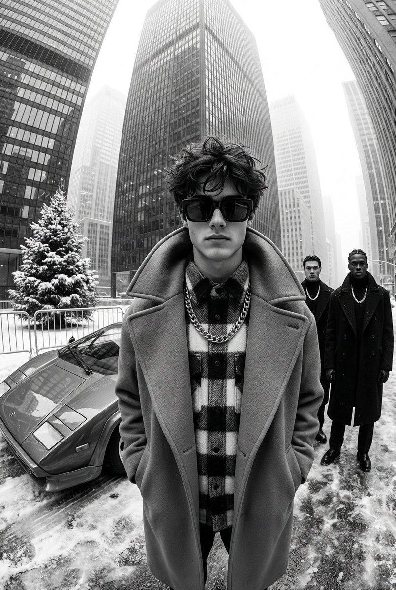 High-Contrast Black and White Street Fashion Editorial — Nano Banana Pro AI Generated Image