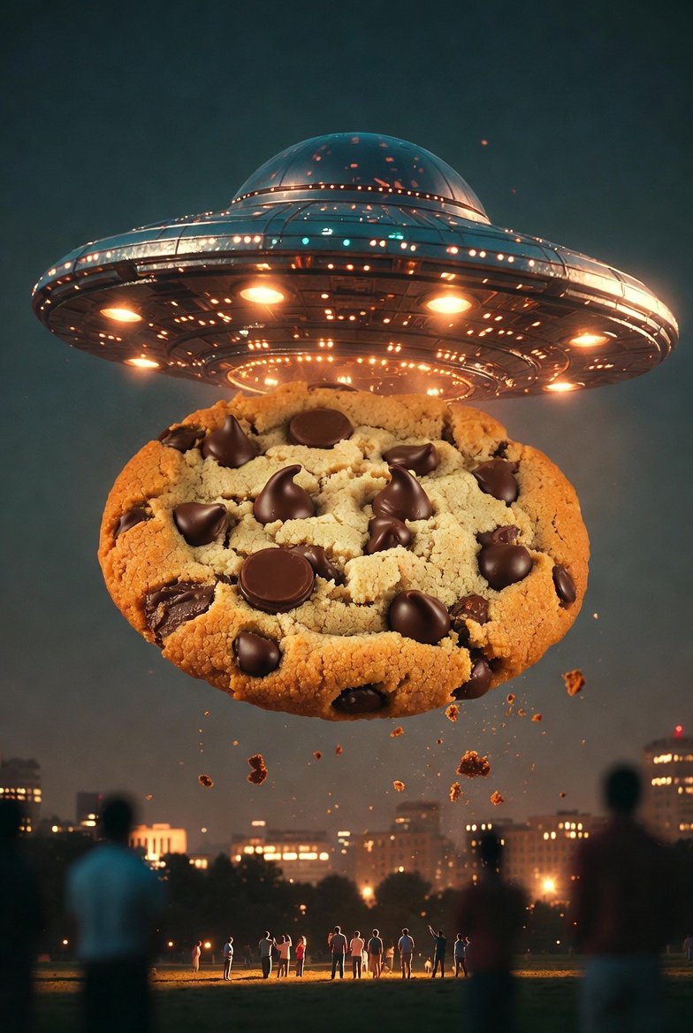 Sci-Fi Encounter with Giant Floating Cookie — Nano Banana Pro AI Generated Image