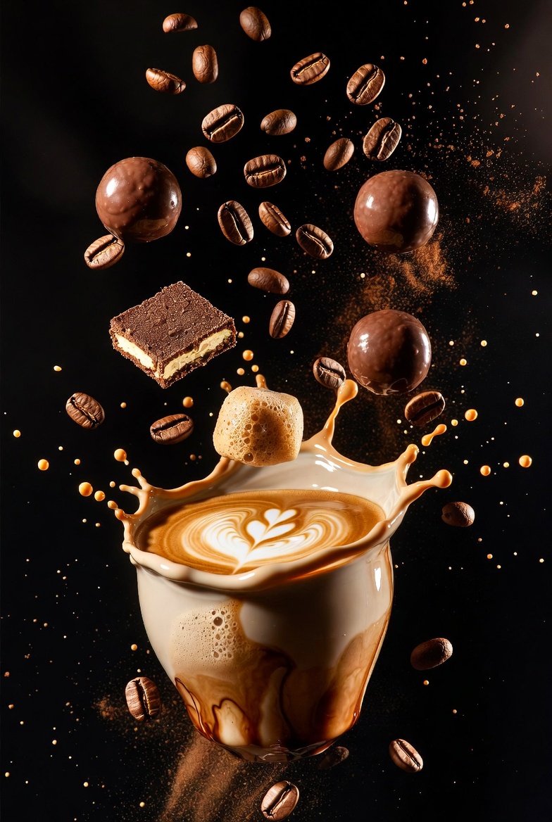 Ultra-Cinematic Splash Photography of Coffee and Chocolate — Nano Banana Pro AI Generated Image