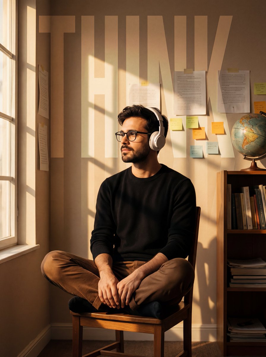 Cinematic Portrait with Window Shadows and Typography Overlay — Nano Banana Pro AI Generated Image