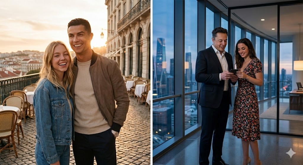 Celebrity Pairing Split-Screen Collage Prompt — Nano Banana Pro AI Generated Image