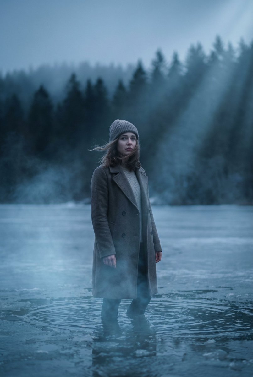 Cinematic Frozen Lake Portrait and Video Prompt — Nano Banana Pro AI Generated Image