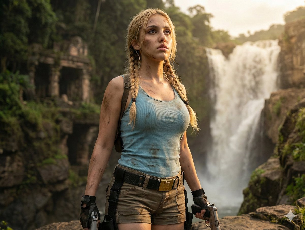 Lara Croft Inspired Action Editorial Portrait — Nano Banana Pro AI Generated Image