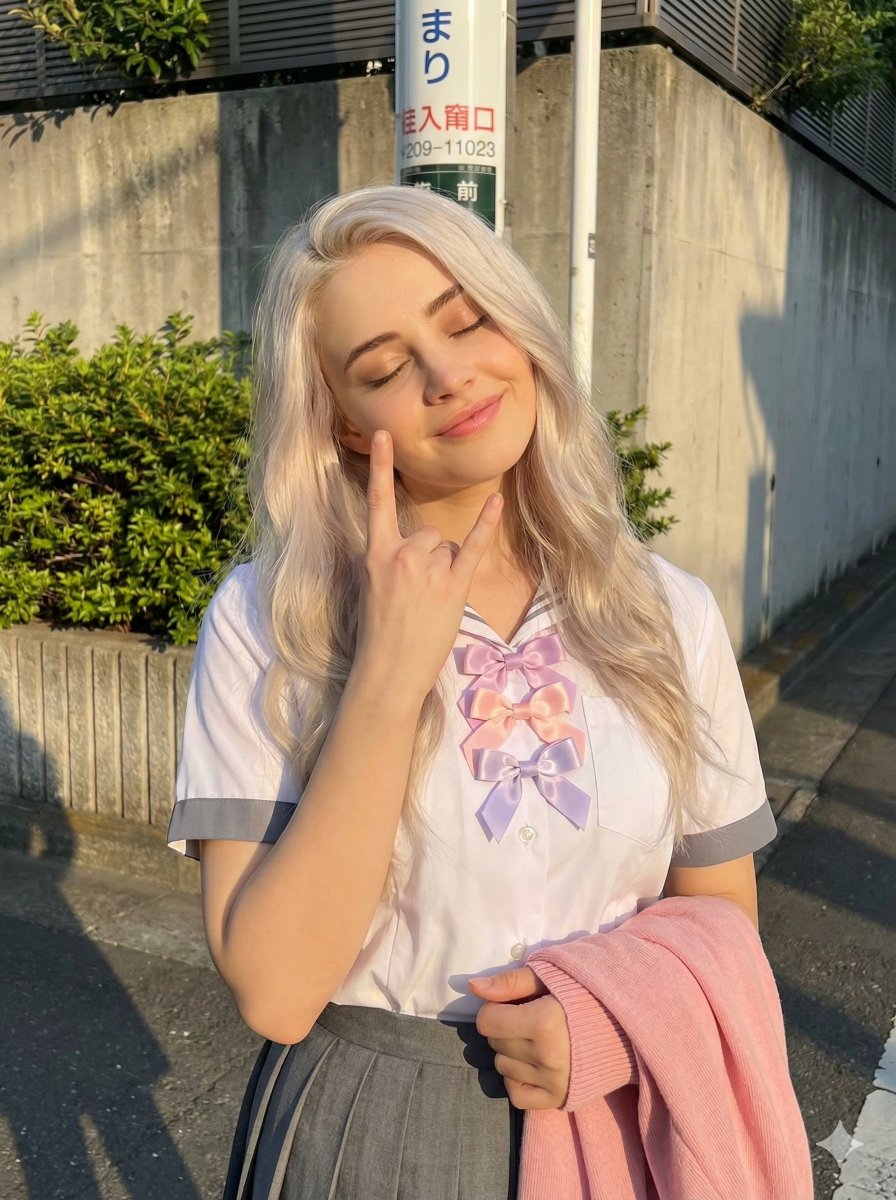 Golden Hour School Uniform 'Rock On' Portrait — Nano Banana Pro AI Generated Image