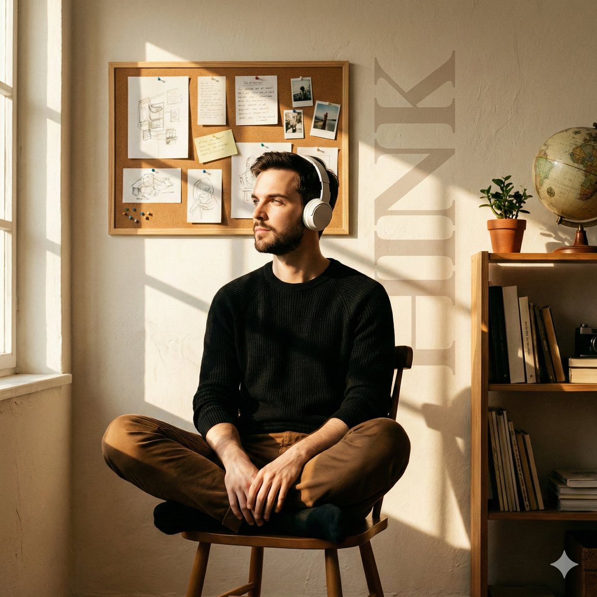 Cinematic Editorial Portrait in a Cafe with Window Shadows — Nano Banana Pro AI Generated Image