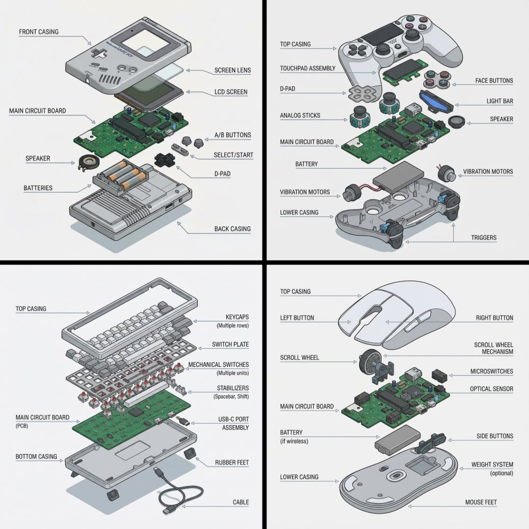 Technical exploded view diagram of a device — Nano Banana Pro AI Generated Image