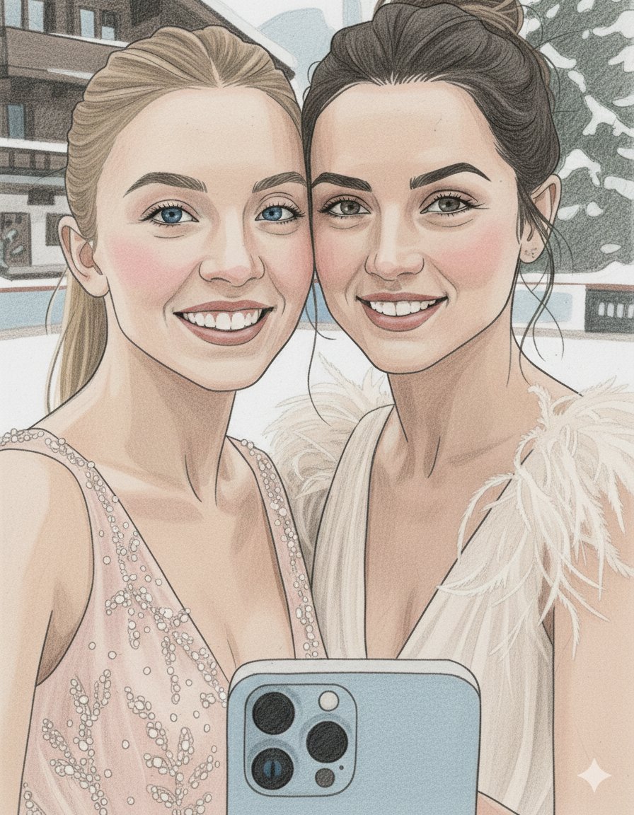 Pencil Sketch of Sydney Sweeney and Ana de Armas Selfie — Nano Banana Pro AI Generated Image