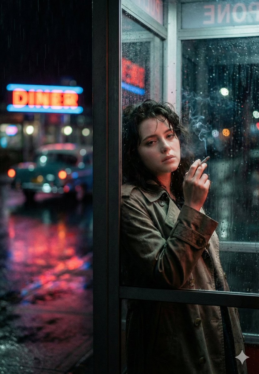 Neo-Noir Phone Booth Scene in the Rain — Nano Banana Pro AI Generated Image