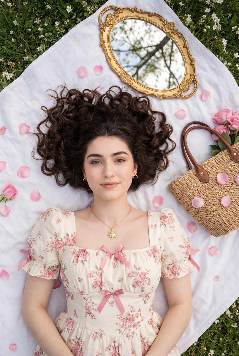 Top-Down Romantic Cottagecore Portrait — Nano Banana Pro AI Generated Image