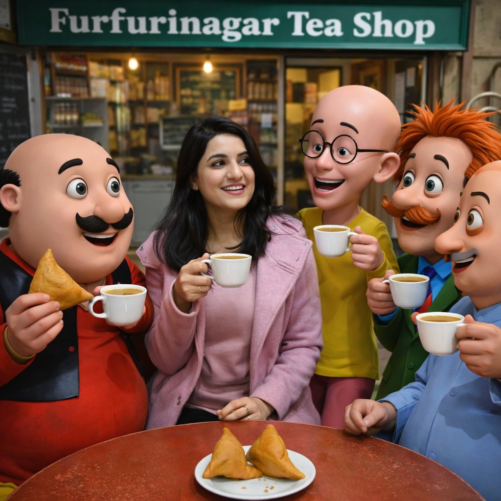 Motu Patlu Tea Shop Scene with Custom Face — Nano Banana Pro AI Generated Image
