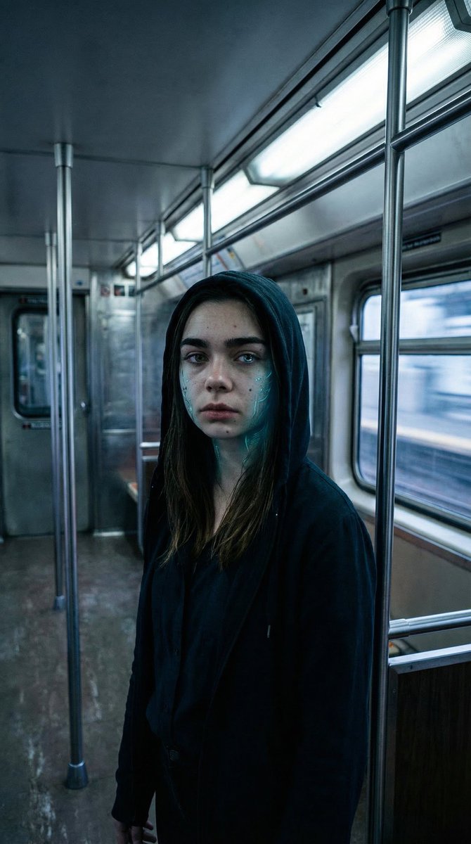 Subtle Cyborg Transformation in Subway — Nano Banana Pro AI Generated Image