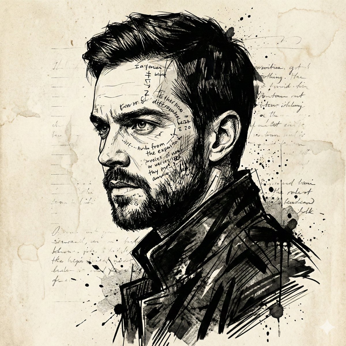 Intense Ink Sketch Portrait with Face Likeness — Nano Banana Pro AI Generated Image