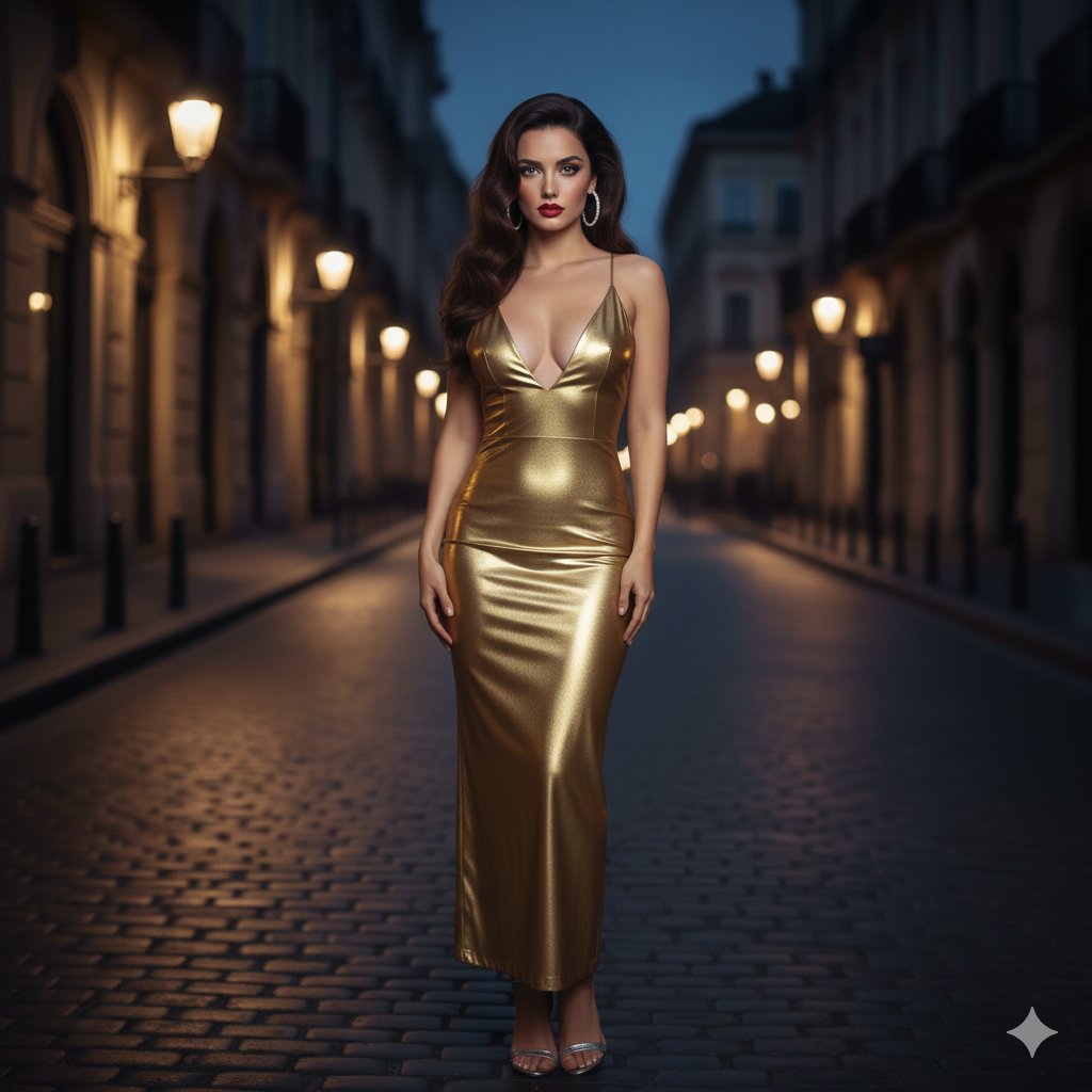 Cinematic Night Portrait in European Street — Nano Banana Pro AI Generated Image