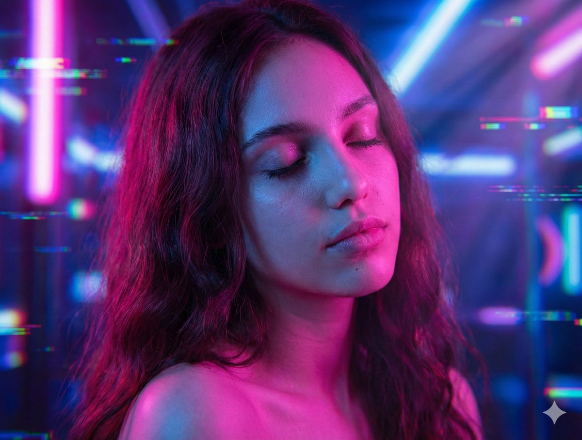 Seductive Cyberpunk Beauty Portrait with Neon Lighting — Nano Banana Pro AI Generated Image