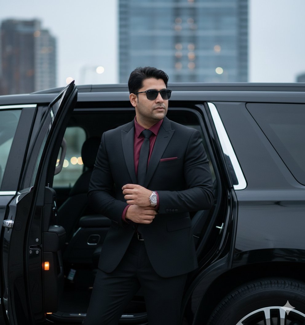 Hyper-Realistic Indian Man Exiting Luxury SUV — Nano Banana Pro AI Generated Image