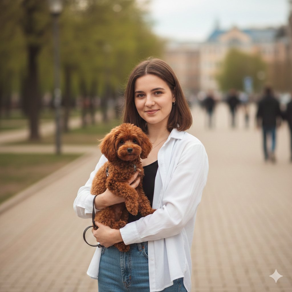 Urban Lifestyle Portrait with Dog Prompt — Nano Banana Pro AI Generated Image
