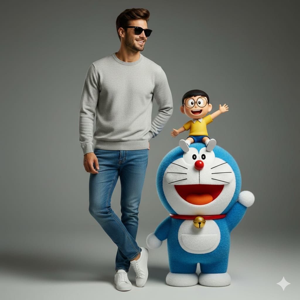 Studio Portrait with Doraemon and Nobita Prompt — Nano Banana Pro AI Generated Image