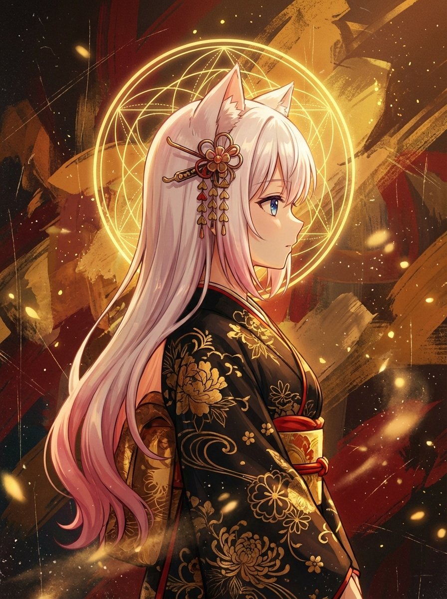 Surreal Anime Nekomimi in Kimono — Nano Banana Pro AI Generated Image