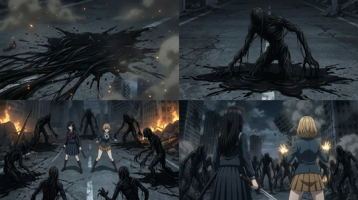 2000s OVA Style High School Girl Monster Hunt — Nano Banana Pro AI Generated Image