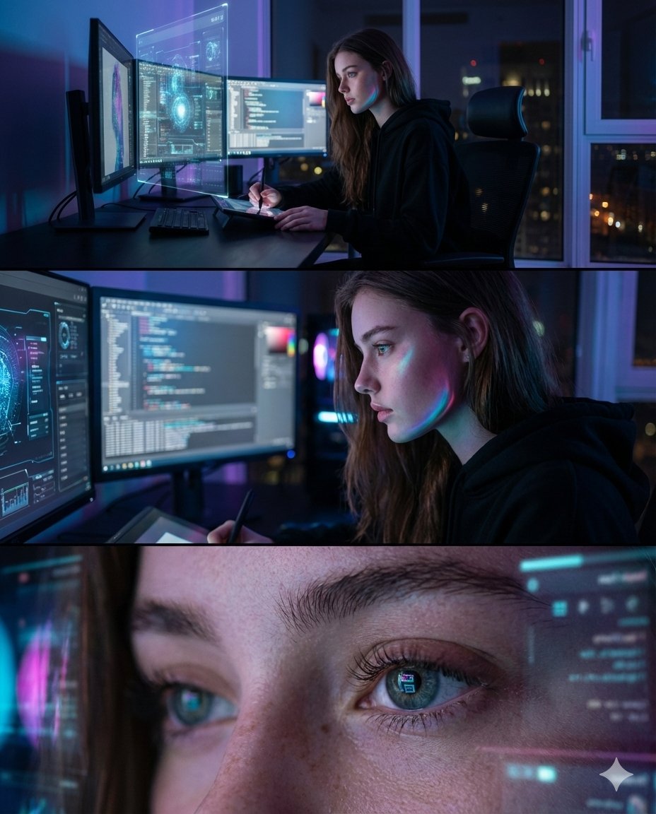 Photorealistic Cinematic Triptych Portrait Prompt — Nano Banana Pro AI Generated Image