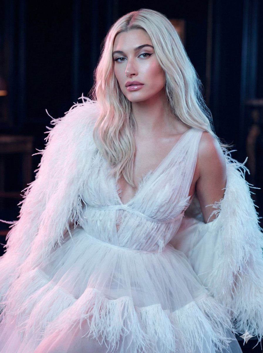 High-Fashion Feather Tulle Glamour Portrait Prompt in JSON — Nano Banana Pro AI Generated Image