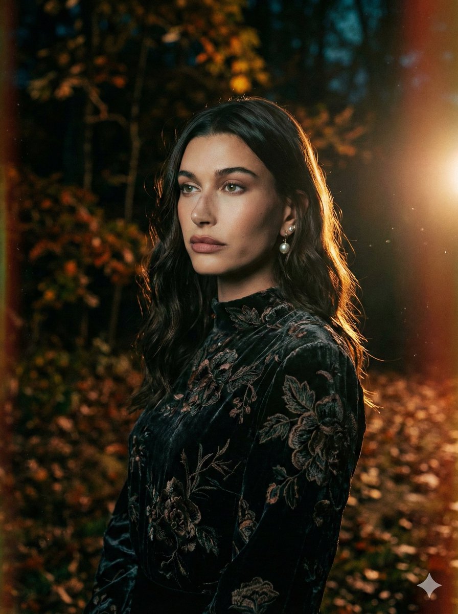 Cinematic Night Forest Editorial Portrait Prompt — Nano Banana Pro AI Generated Image