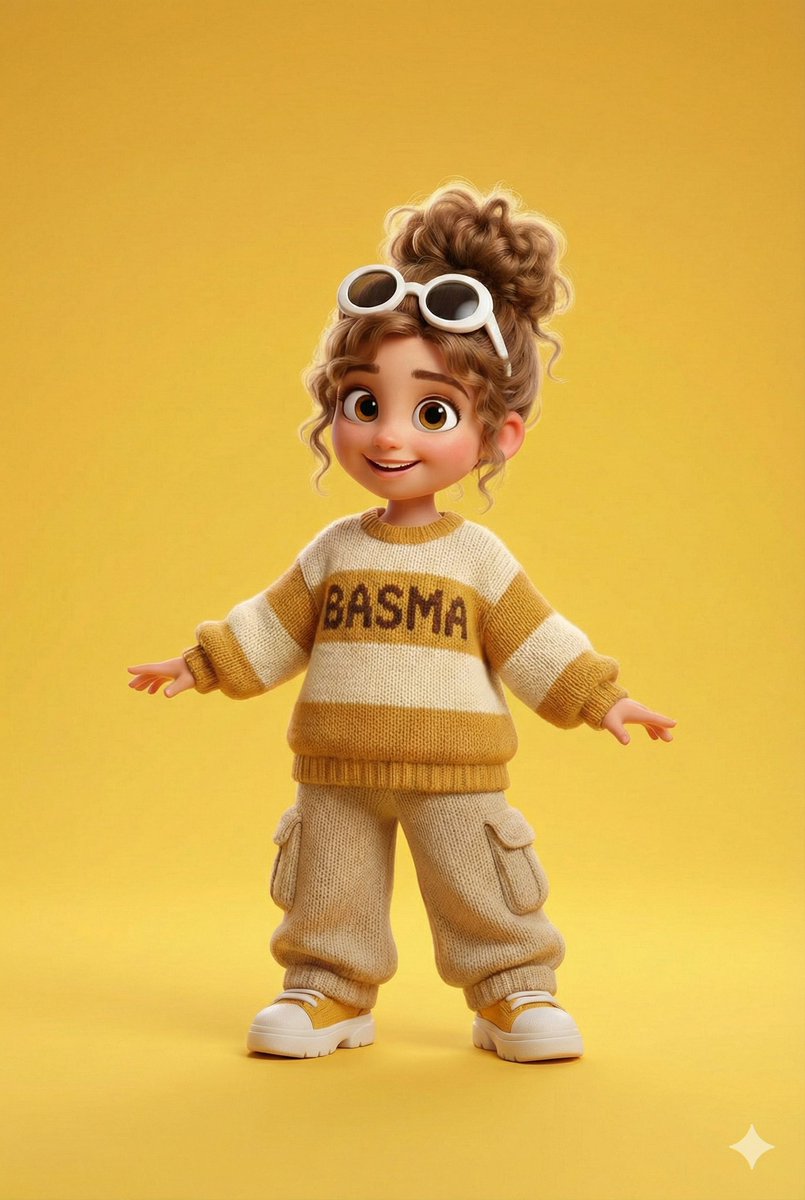 Pixar/Disney 3D Cartoon Character with Knitted Name — Nano Banana Pro AI Generated Image