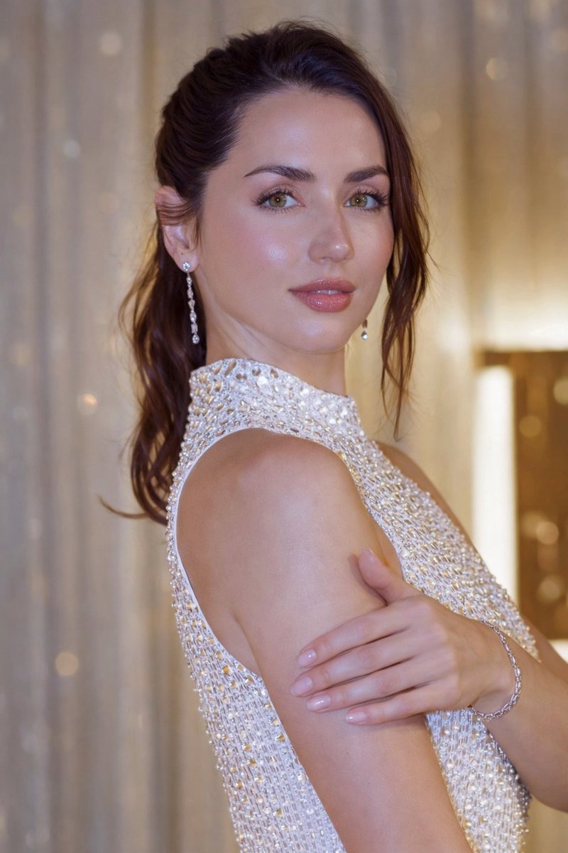 Glossy Sequined Portrait with Hand Pose — Nano Banana Pro AI Generated Image