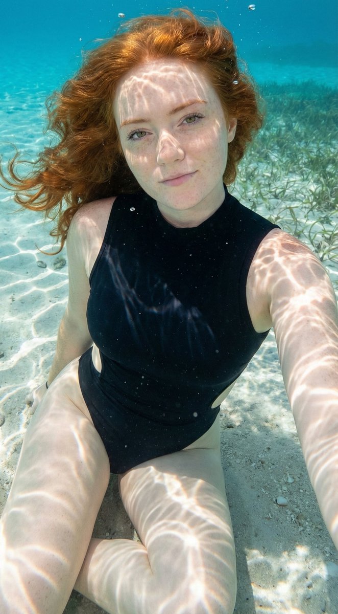 Underwater Portrait on the Seafloor — Nano Banana Pro AI Generated Image