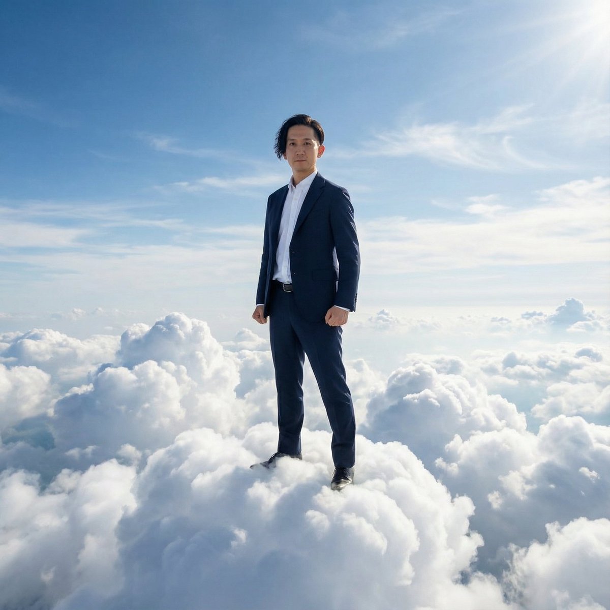 Standing on Clouds in a Suit — Nano Banana Pro AI Generated Image