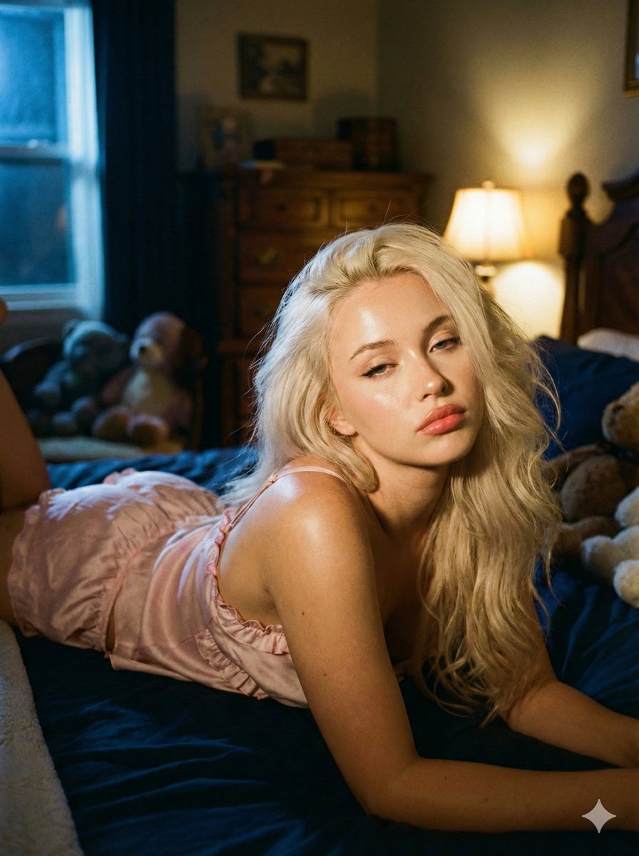 Intimate Low-Light Bedroom Portrait with Vintage Film Aesthetic — Nano Banana Pro AI Generated Image