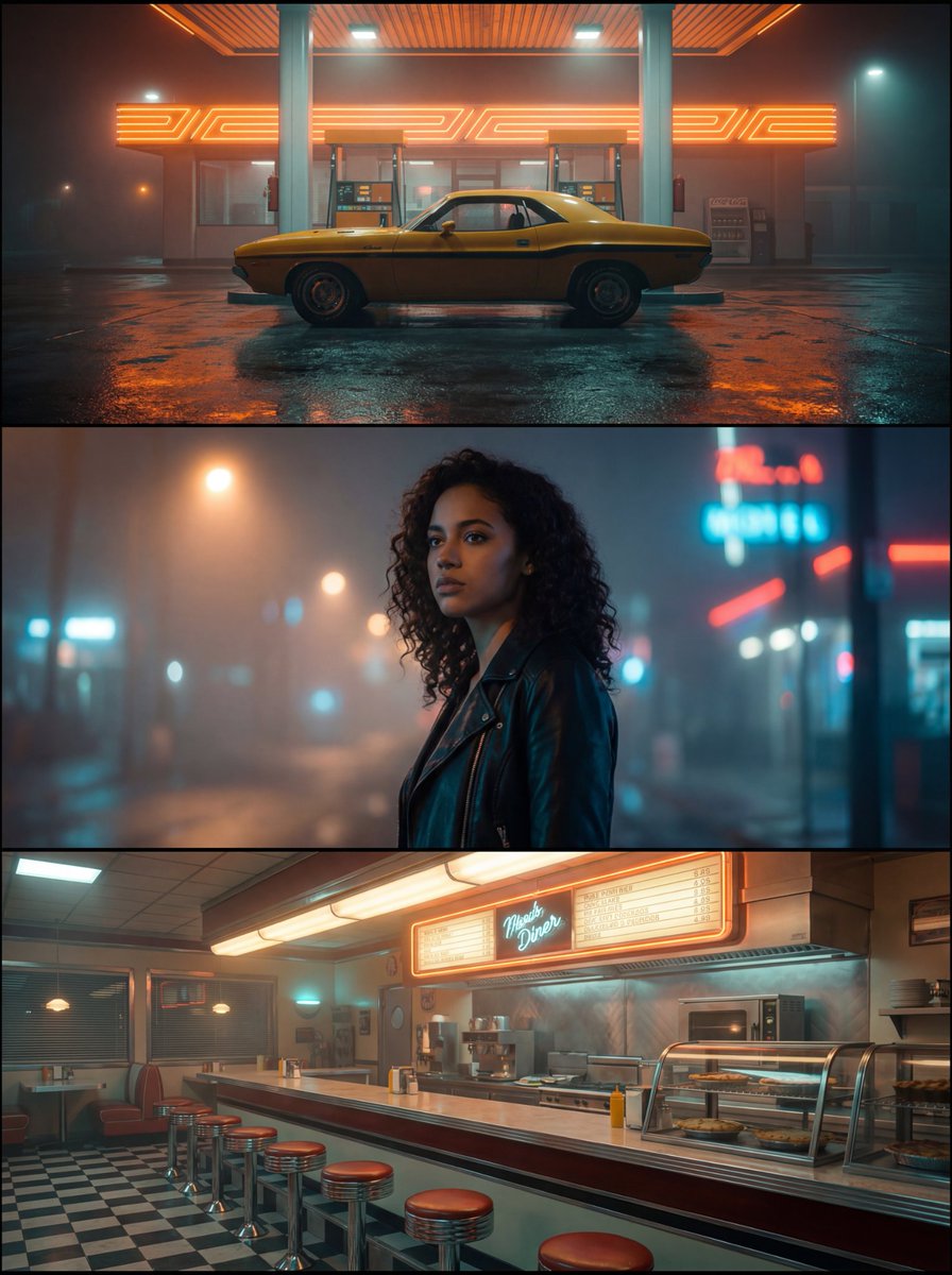 Neo-Noir Synthwave Triptych Montage — Nano Banana Pro AI Generated Image
