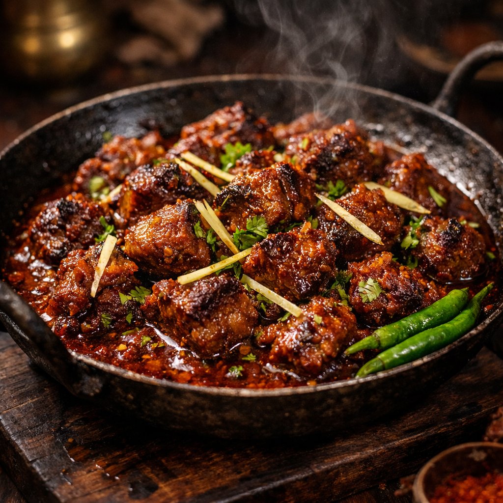 Cinematic 8K Mutton Karahi Food Macro Shot — Nano Banana Pro AI Generated Image