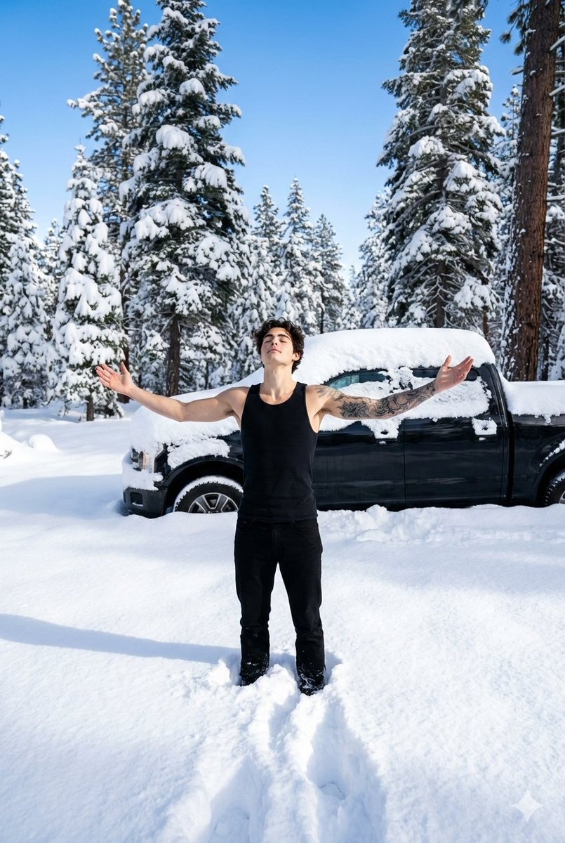 Cinematic Winter Forest Portrait of Man in Snow — Nano Banana Pro AI Generated Image