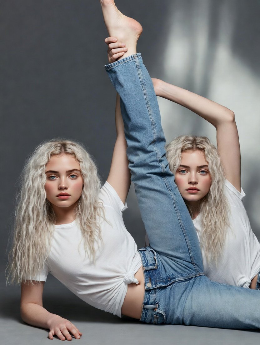 High-Fashion Denim Editorial with Dynamic Pose — Nano Banana Pro AI Generated Image